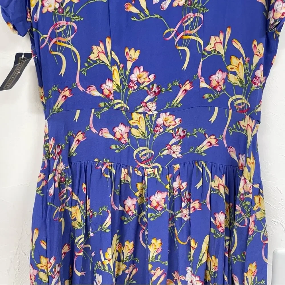 Vintage Herman Geist Blue Floral Print Blazer & Maxi Dress 2 Piece Matching Set